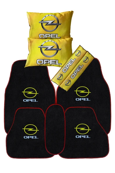 Opel Uyumlu 5'li Oto Halı Paspas & Dijital Baskılı Sarı Araç Boyun Yastığı & Emniyet Kemer Pedi ürün görseli 1