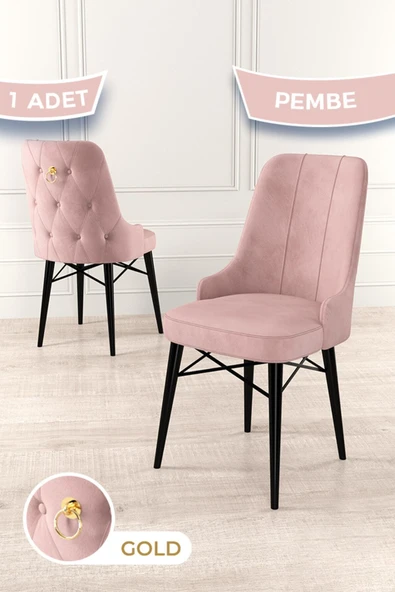 Canisa Concept Pare Serisi , 1.sınıf Babyface Kumaş, Pembe Sandalye , Siyah Gürgen Ayak , Gold Halka ürün görseli 1