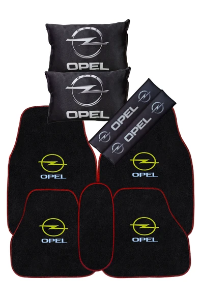 Opel Logolu 5’li Oto Halı Paspas & Siyah Araç Yastık & Emniyet Kemer Pedi - Konfor ve Koruma Seti ürün görseli 1