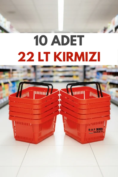 10 ADET / 22 Litre Plastik Market Alışveriş Sepeti Profesyonel Market Mağaza El Sepeti Kırmızı ürün görseli 1