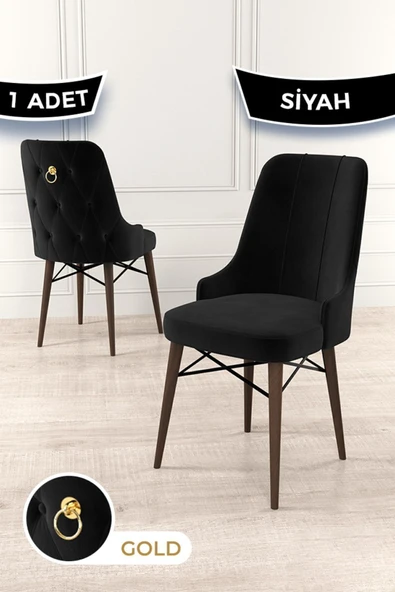 Canisa Concept Pare Serisi, 1.sınıf Babyface Kumaş, Siyah Sandalye, Ceviz Gürgen Ayak , Gold Halka ürün görseli 1