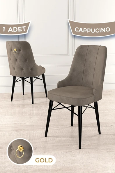Canisa Concept Pare Serisi 1.sınıf Babyface Kumaş Cappucino Sandalye Gold Halkalı, Siyah Gürgen Ayak ürün görseli 1