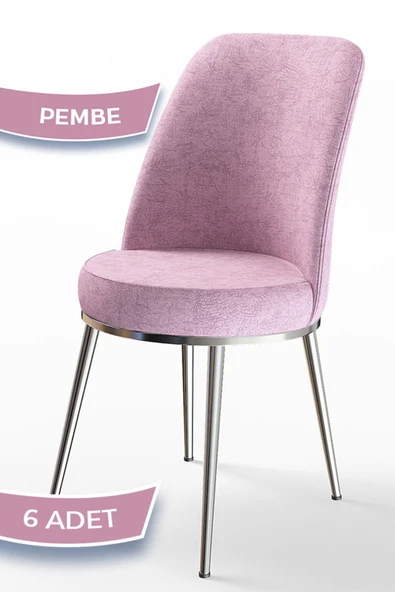 Canisa Concept Dexa Serisi Pembe Renk 6 Adet Sandalye, Renk Pembe, Ayaklar Krom ürün görseli 1
