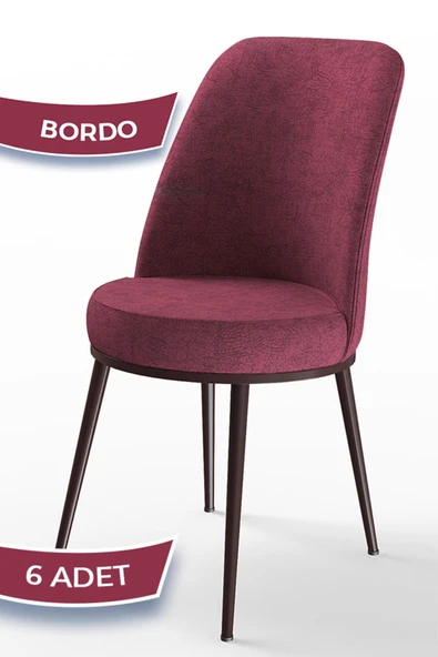 Canisa Concept Dexa Serisi Bordo Renk 6 Adet Sandalye, Renk Bordo, Ayaklar Kahverengi ürün görseli 1