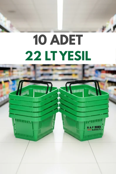 10 ADET / 22 Litre Plastik Market Alışveriş Sepeti Profesyonel Market Mağaza El Sepeti Yeşil ürün görseli 1