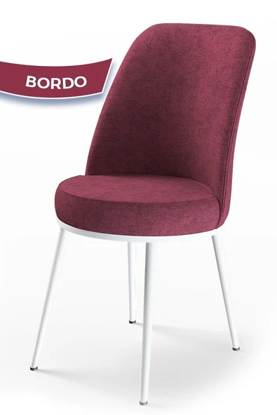 Canisa Concept Dexa Serisi Sandalye Bordo Renk- Beyaz Ayaklı 1.sınıf Mutfak Sandalyesi Silinebilir Kumaş ürün görseli 1
