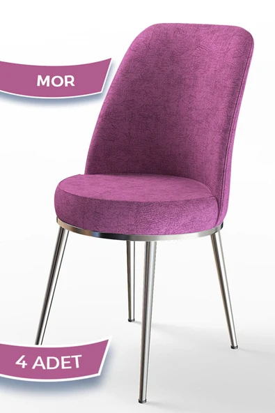 Canisa Concept Dexa Serisi Mor Renk 4 Adet Sandalye, Renk Mor, Ayaklar Krom ürün görseli 1