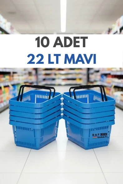 10 ADET / 22 Litre Plastik Market Alışveriş Sepeti Profesyonel Market Mağaza El Sepeti Mavi ürün görseli 1