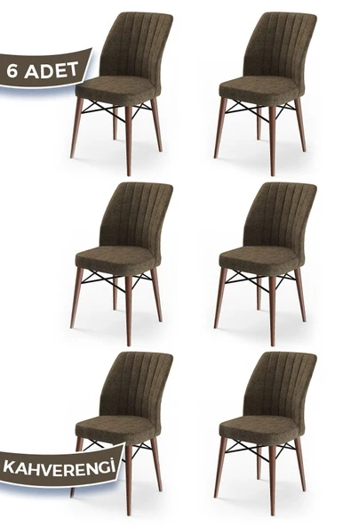 Canisa Concept Flex Serisi, Kahverengi Sandalye, Ceviz Gürgen Ayaklı Sandalye 6 Adet ürün görseli 1
