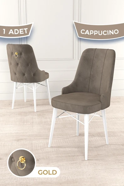 Canisa Concept Pare Serisi, 1.sınıf Babyface Kumaş, Cappuccino Sandalye, Beyaz Gürgen Ayak , Gold Halka ürün görseli 1