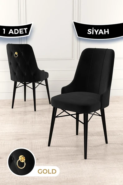 Canisa Concept Pare Serisi, 1.sınıf Babyface Kumaş, Siyah Sandalye Gold Halkalı, Siyah Gürgen Ayak ürün görseli 1