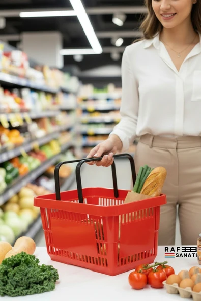 22 Litre Plastik Market Alışveriş Sepeti Saplı Dayanıklı Profesyonel Market Mağaza El Sepeti Kırmızı ürün görseli 1