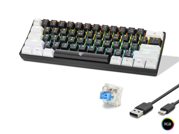 Gaming Mekanik Rgb Klavye Blue Switch - Siyah Beyaz MF1701BW ürün görseli 1