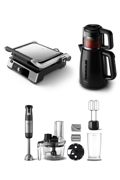 Philips 3'lü Çeyiz Seti (HD6301/90 Tost Makinesi + HD7301/00 Çay Makinesi + HR2695/01 Blender Seti) ürün görseli 1