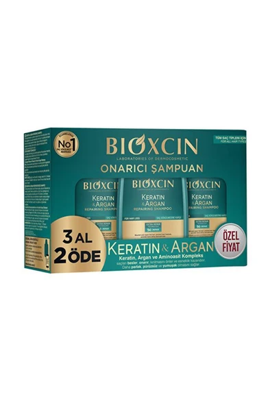 Bioxcin Keratin & Argan 3x300 ml Onarıcı Şampuan ürün görseli 1