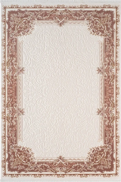 Fontana FT003P Krem Kahve Akrilik Halı Klasik Desen Pamuk Taban Tozu Az Salon Oturma Odası Halısı 80 X 150 KREM-KAHVE ürün görseli 1