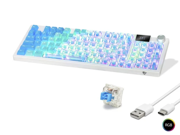 Kablosuz Mekanik Gaming Klavye Rgb Blue Switch 95 Tuş - Mavi Beyaz MF1705M ürün görseli 1