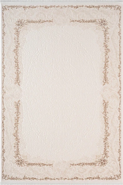 Fontana FT001W Krem Bej Akrilik Halı Klasik Desen Pamuk Taban Tozu Az Salon Oturma Odası Halısı 80 X 300 KREM-BEJ ürün görseli 1