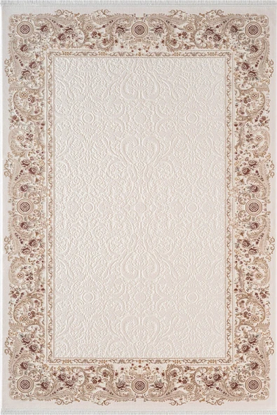 Fontana FT005P Krem Bej Akrilik Halı Klasik Desen Pamuk Taban Tozu Az Salon Oturma Odası Halısı 100 X 200 KREM-BEJ ürün görseli 1