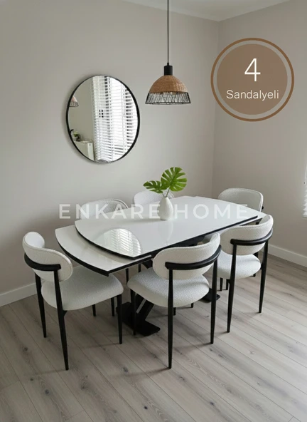X Ayaklı Gloss Masa ve Polo Sandalye Takımı - Masa + 4 Sandalye  - Çift Açılır High Gloss Mutfak Masası (80x130 - 190 cm) ürün görseli 1