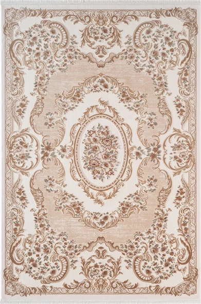 Fontana FT004B Krem Bej Akrilik Halı Klasik Desen Pamuk Taban Tozu Az Salon Oturma Odası Halısı 160 X 230 KREM-BEJ ürün görseli 1