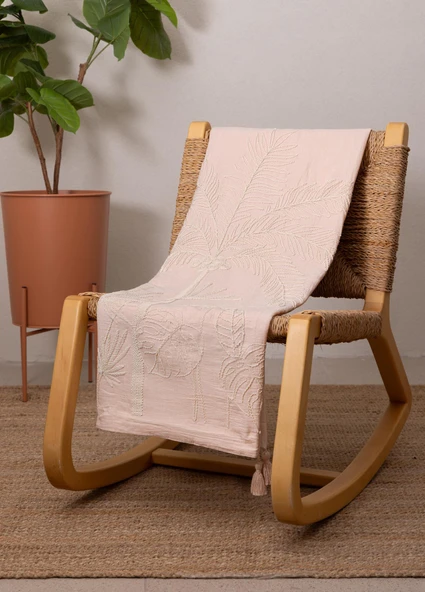 The Mia Throw Koltuk Şalı Püsküllü Pudra 170x130 ürün görseli 1