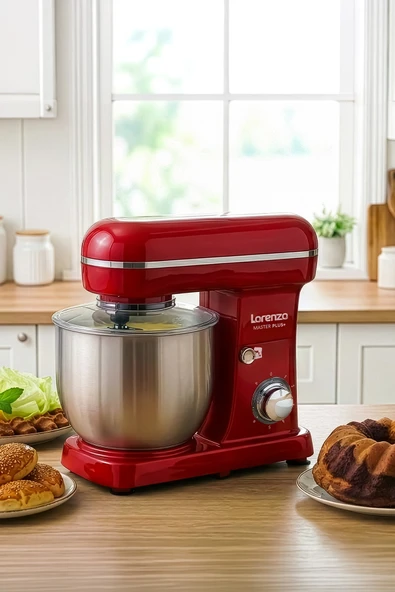 Lorenzo MasterPlus Hamur Yoğurma Mutfak Şefi Stand Mixer 6 lt 1500 W Çiğköfte,Krema Kırmızı ürün görseli 1