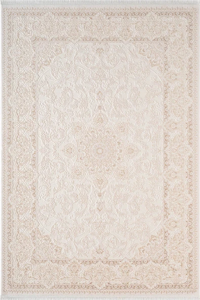 Fontana FT002W Krem Bej Akrilik Halı Klasik Desen Pamuk Taban Tozu Az Salon Oturma Odası Halısı 120 X 180 KREM-BEJ ürün görseli 1