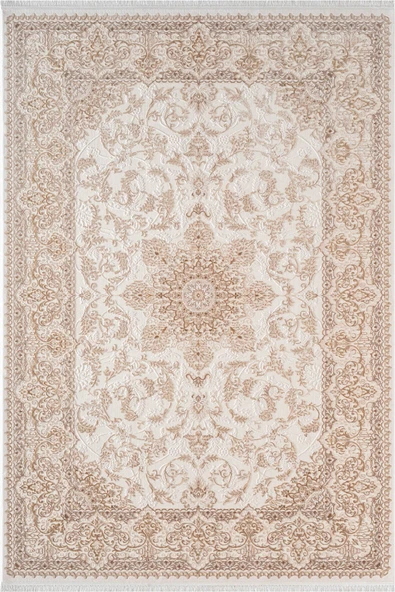 Fontana FT002B Krem Bej Akrilik Halı Klasik Desen Pamuk Taban Tozu Az Salon Oturma Odası Halısı 80 X 300 KREM-BEJ ürün görseli 1