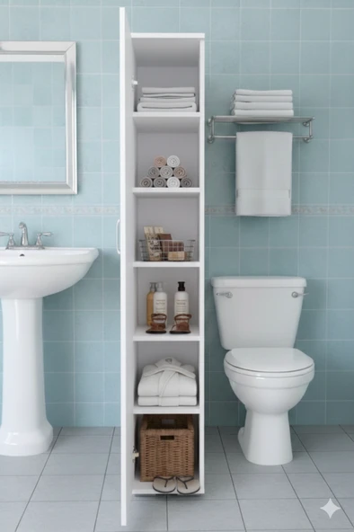 6 Raflı Tek Kapaklı Banyo Mobilyası - Resim 2