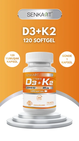 Senkavit Vitamin D3 ve K2 İçeren Yumuşak Kapsül 120 li ürün görseli 1