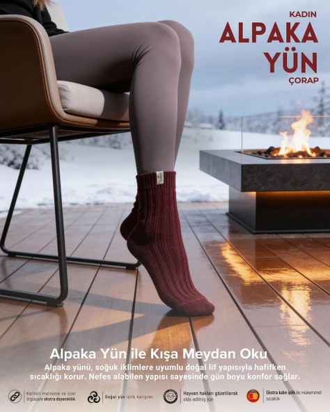 Kadın Alpaka Yün Çorap 3’lü Paket - Resim 5