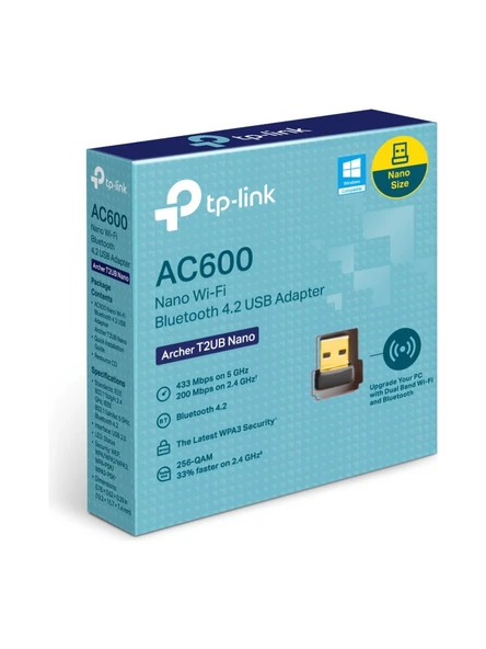 Tp-Link Archer T2UB NANO AC600 D.B Bluetooth USB A adaptör - Resim 2