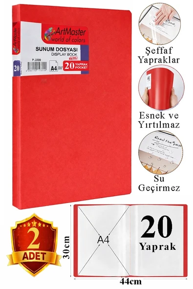 Kırmızı Sunum Dosyası 20 li 2 Adet Poşet Dosyalı Katalog Dosyası 20 Poşetli Kendinden Dosya Plastik Kapaklı ürün görseli 1