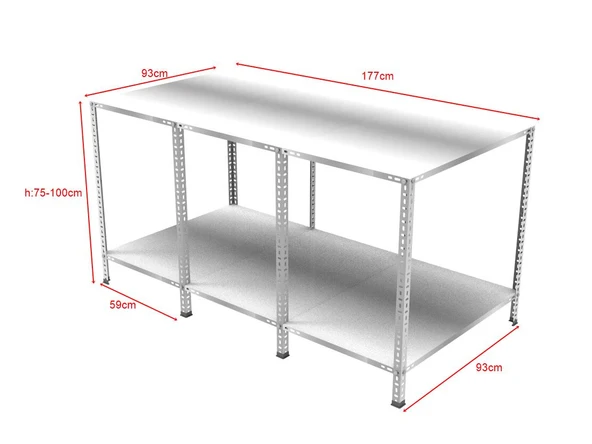 2 Katlı Galvaniz Paketleme Masası - Atölye, Depo, Hobi Çalışma Masası  177x93 cm 100 cm ürün görseli 1