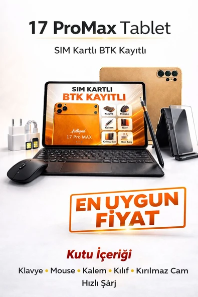 17 Pro Max Tablet 32GB RAM 1TB Hafıza  Sim Kartlı BTK Kayıtlı  Klavye Mouse Kalem Kılıf Full Set ürün görseli 1
