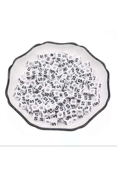 platin hediyelik ( E ) 100 Adet 6 Mm Beyaz Küp Harf Boncuk ürün görseli 1