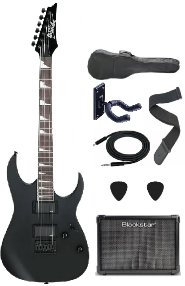 IBANEZ GRG121DX BKF GIO Serisi Siyah Flat Elektro Gitar Set ürün görseli 1