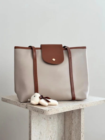 VİORA BAGS Kadın Büyük Omuz Çantası Fermuarlı(KREM) ürün görseli 1