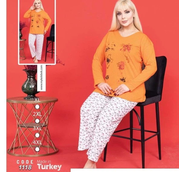 KADIN UZUN KOLLU İNCE PENYE XL PİJAMA TAKIMI ürün görseli 1