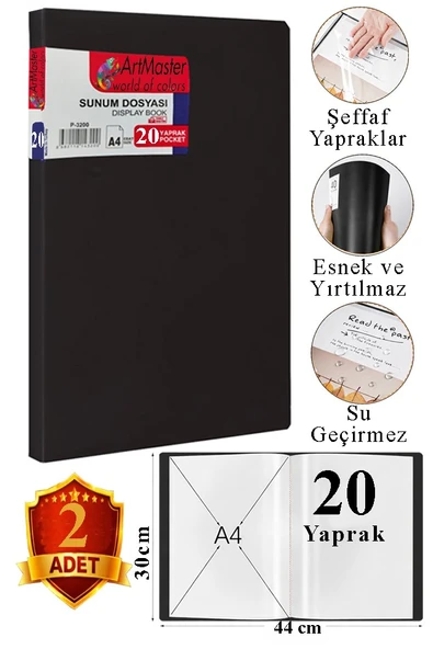Siyah Sunum Dosyası 20 li 2 Adet Poşet Dosyalı Katalog Dosyası 20 Poşetli Kendinden Dosya Plastik Kapaklı ürün görseli 1