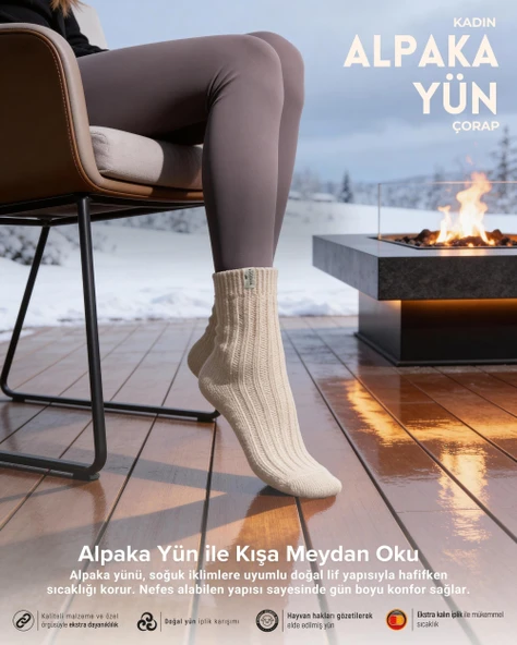 Kadın Alpaka Yün Çorap 3’lü Paket - Resim 2