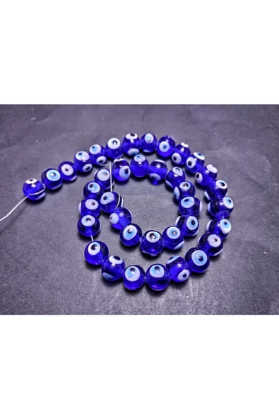 platin hediyelik 10 Mm (1 Dizi ) Küçük Boy Cam Nazar Boncuğu Delikli Yuvarlak Boncuk Koyu Mavi 10mm ürün görseli 1