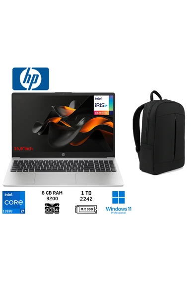 HP 250 G10 B2PH1ES İ7-1355U 8GB 1TB SSD 15.6" Windows 11 PRO+Duddi Çanta ürün görseli 1