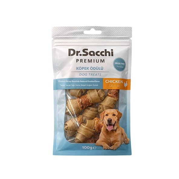 Dr.Sacchi Premium Tavuk Sargılı Sığır Derisi Doğal Düğüm Kemik Tahılsız Köpek Ödülü 2“ 8'li 100 Gr ürün görseli 1