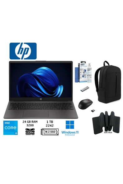 HP 250G10 B2NC4ES I5-1334U 24GB 1TB 15.6"W11PRO Fhd DuddiÇanta+Mouse+MousePad+UsbBellek+TemzlikKit ürün görseli 1