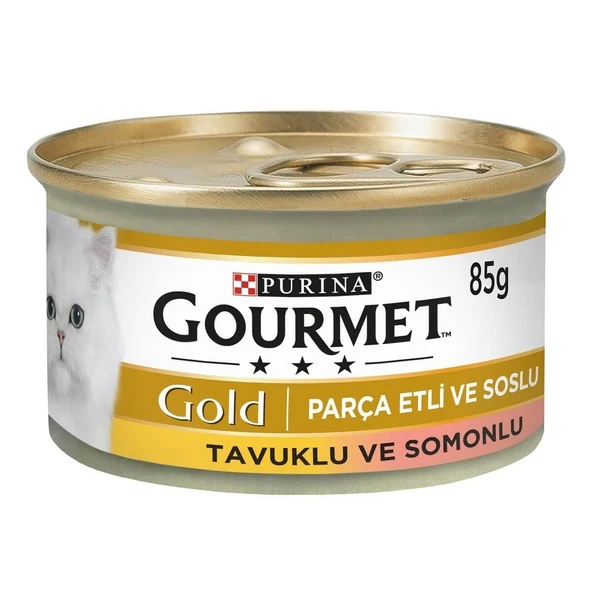 Gourmet Gold Parça Etli Soslu Somonlu Tavuklu Kedi Konservesi 85 Gr ürün görseli 1