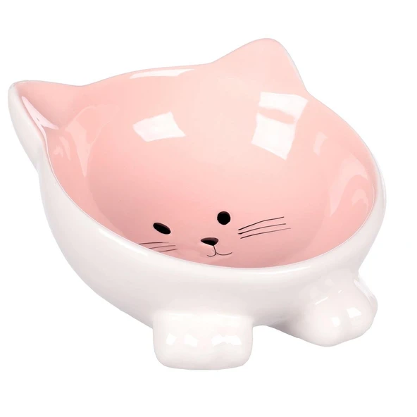Flamingo Puzi Kedi Kulaklı Desenli Seramik Mama Ve Su Kabı Pembe 125Ml ürün görseli 1