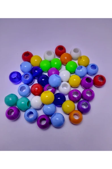 platin hediyelik (100 Gram ) 14 Mm Karışık Renkli Büyük Geniş Delikli Saç Boncukları Boncuğu 14mm ürün görseli 1