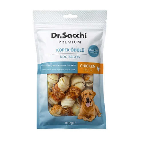 Dr.Sacchi Premium Tavuk Sargılı Beyaz Sığır Derisi Düğüm Kemik Tahılsız Köpek Ödülü 2” 8'li 100 Gr ürün görseli 1